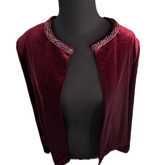 Coldwater Creek Womens Sz 12 Beaded Collar Burgundy Red Velvet USA Cardigan NWT - Picture 5 of 8